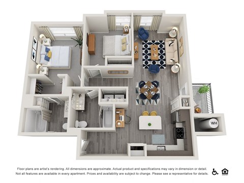 Floor plan for 2 beds, 2 baths, 1116 sqft